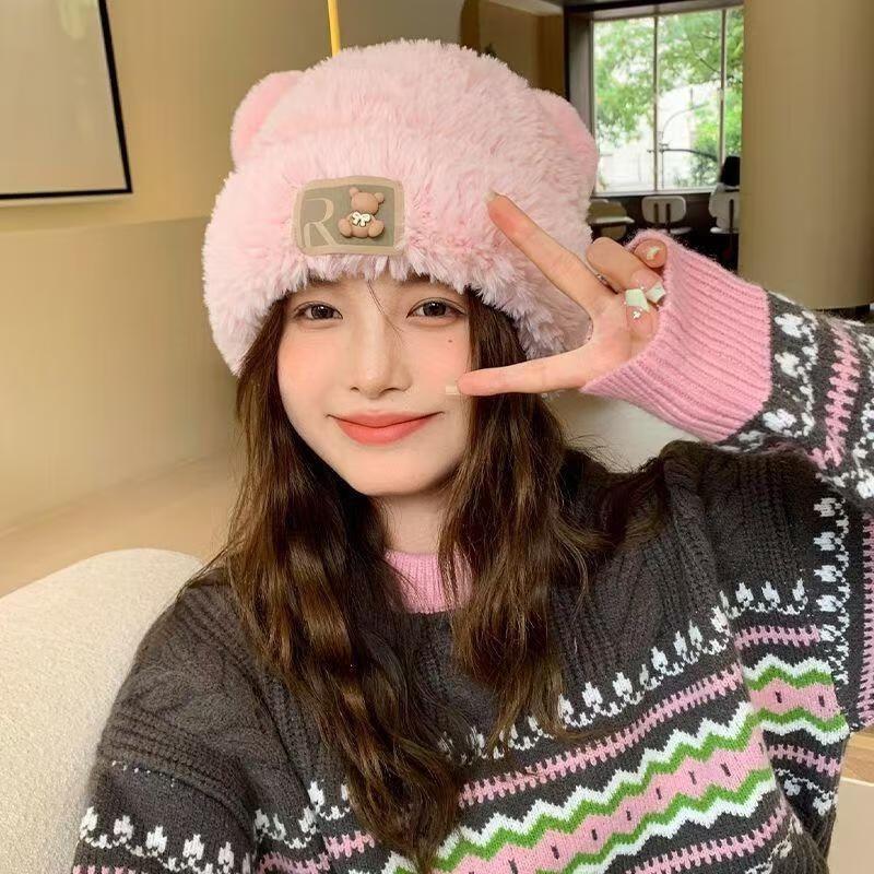 Women s Cute Bear Ear Soft Plush Winter Hat