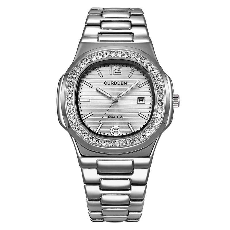 Men Original CURDDEN 1520 Brand Watches Fashion Alloy Band Diamond Golden Date Business Quartz Watch Montres De Marque De Luxe