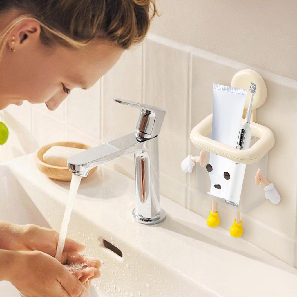 Suction Cup Storage Holder Robot Cartoon Bathroom Organizer Wall Mounted Rack With Bottom Water Outlet For Toothbrush Cosmetic