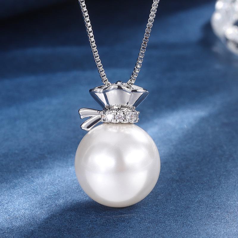 Pearl small pendant fashion pearl lucky bag inlaid zircon necklace collarbone chain jewelry fashion