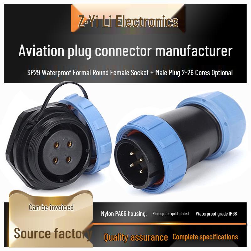 

IP68 Waterproof Aviation Connector, SP29 Rear Nut, 2-26 Core Round Socket Male Head 2P