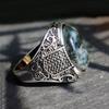 Aquatic Agate Stone Men's Fashion Jewelry Punk Hip Hop Silver Carved Ring