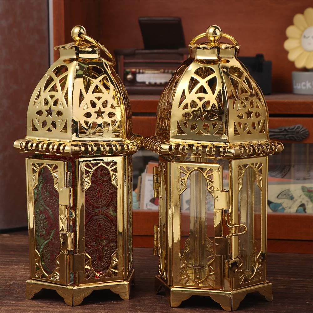 Moroccan Style Romantic Candle Holder With Hanging Ring Colorful Glass Wind Lantern Tealight Vintage Lanterns Wedding