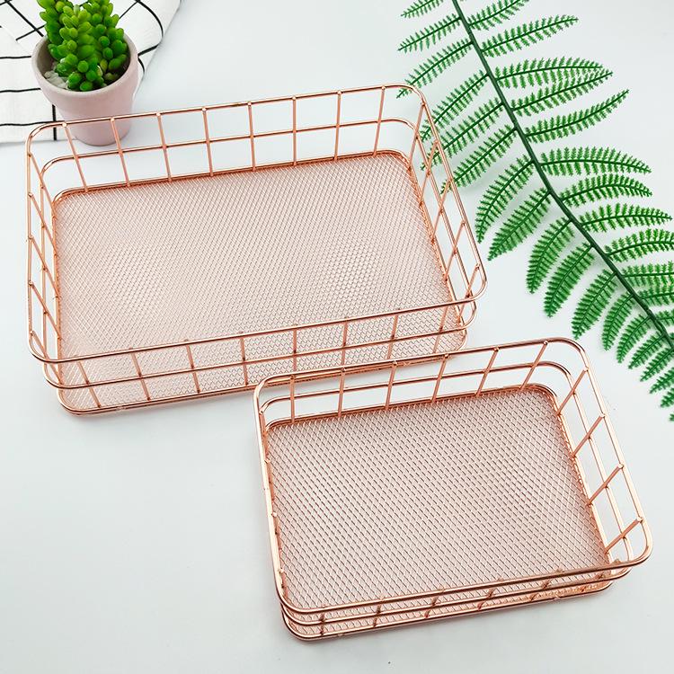 Nordic Iron Art Rose Gold Mesh Storage Basket - Desktop Organizer