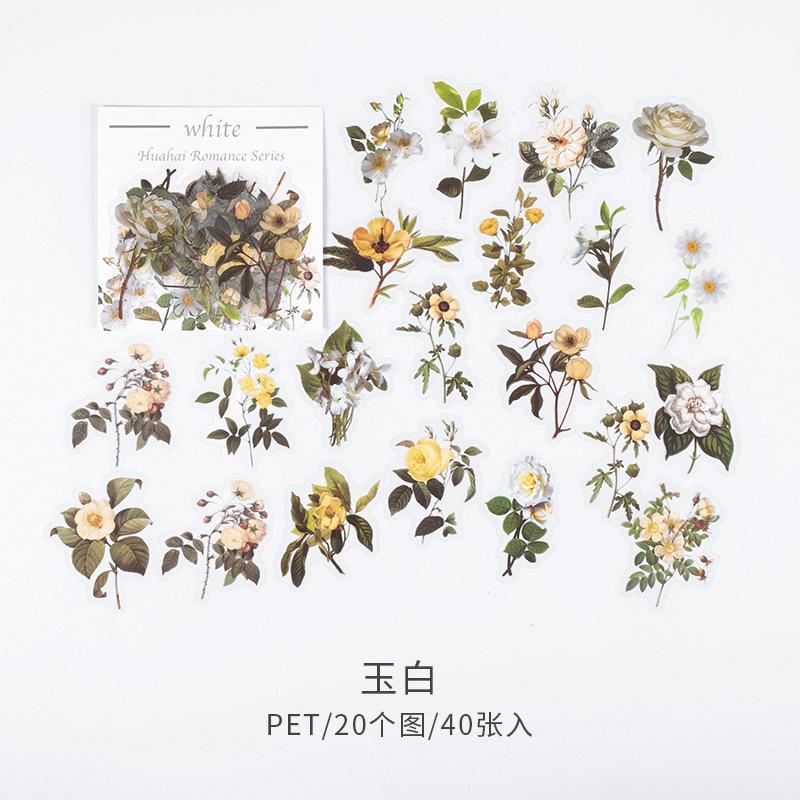 40pcs/bag Vintage Ginkgo Leaves Flowers PET Sticker Package DIY Diary Decoration Sticker Album Scrapbooking