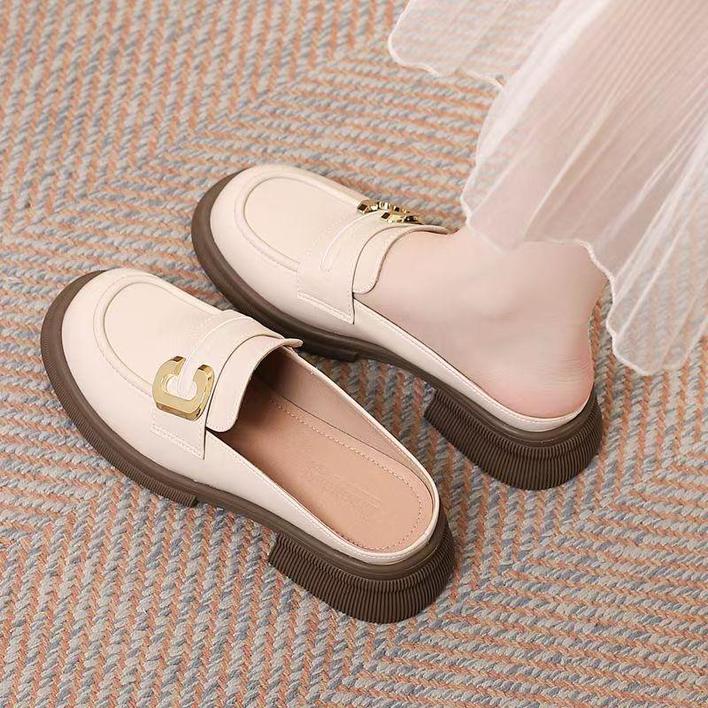 2025 new gentle wind with skirt lazy shoes spring and summer Internet celebrities small bag head half slippers women wear half tray