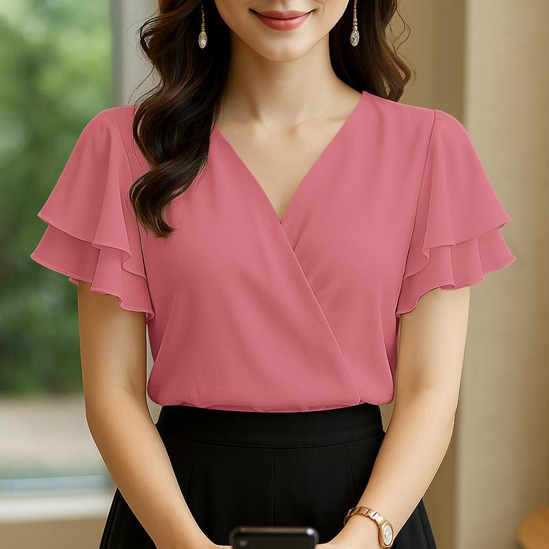 ZANZEA Women Summer V-Neck Ruffles Short Sleeve Casual Blouse