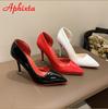 Aphixta 2025 Summer 10cm High Stiletto Heels Patent Leather Sandals Women Pumps Cool Pointed Toe Official Shoes Plus Size 46