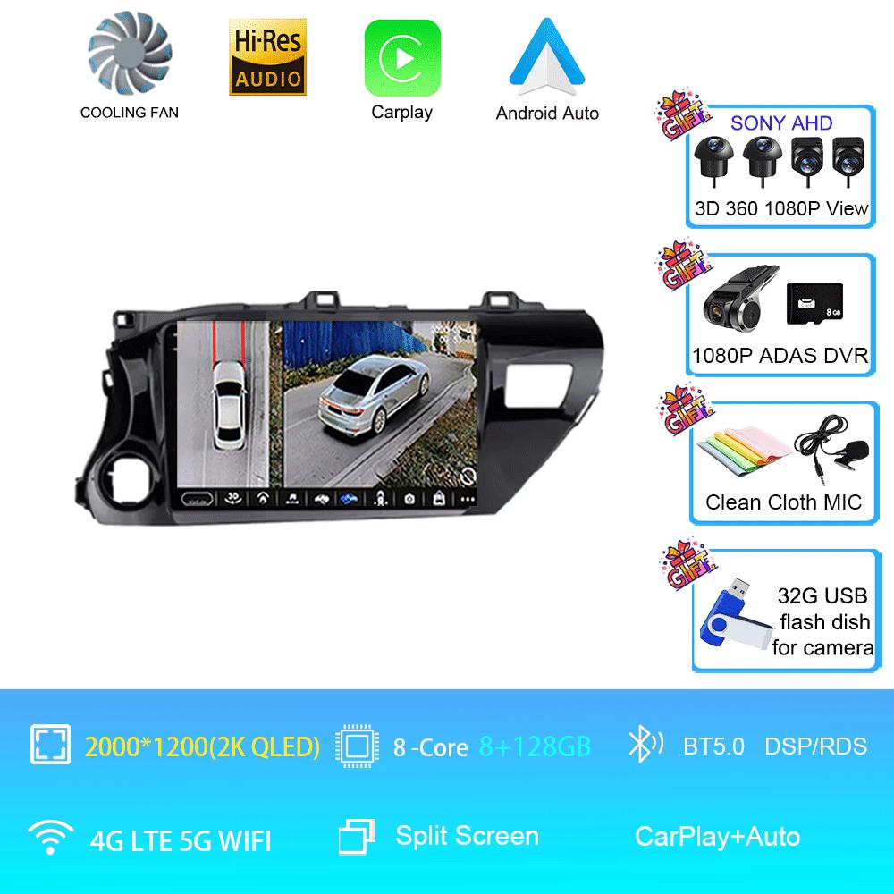 Car Radio Android 14 For TOYOTA HILUX PICK UP AN120 2015 - 2020 RHD/LHD Multimedia Video Player Receiver 5G DVD Wifi Carplay