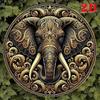 Vintage Golden Elephant Round Aluminum Wall Art Floral Geometric Decor