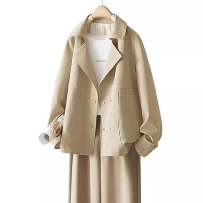 Khaki Short Trench Coat for Women In Autumn New Loose Casual Small Thin Jacket