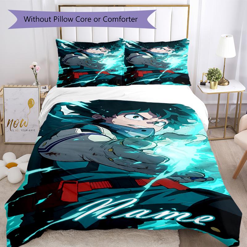 3pcs Custom Name My Hero Academia Bedding Set Duvet Cover Closure Includes 1 Duvet Cover & 2 Pillowcases, Soft and Comfortable for All Seasons.