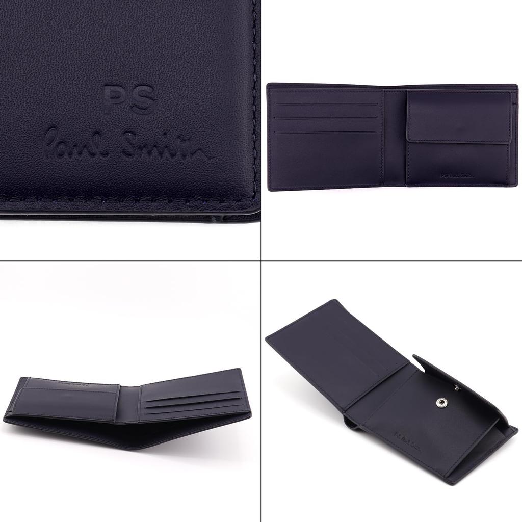 Paul Smith Bifold Wallet with Coin Cowhide Includes Care Set 843774 P043 Purse, Leather, Men's Gift, Cloth, (No Personalization, Navy)