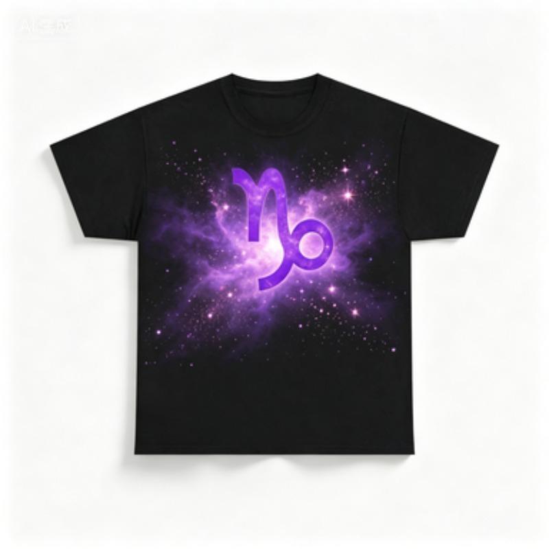 2026Retro Washed Black Crew Neck TShirt Zodiac Horoscope Star Graphic Unisex Loose Fit Short Sleeve Street Fashion Tee