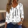 Women’s 3/4 Sleeve V Neck Button Decor Top with Geometric Print Casual Loose Fit Blouse for Daily Wear
