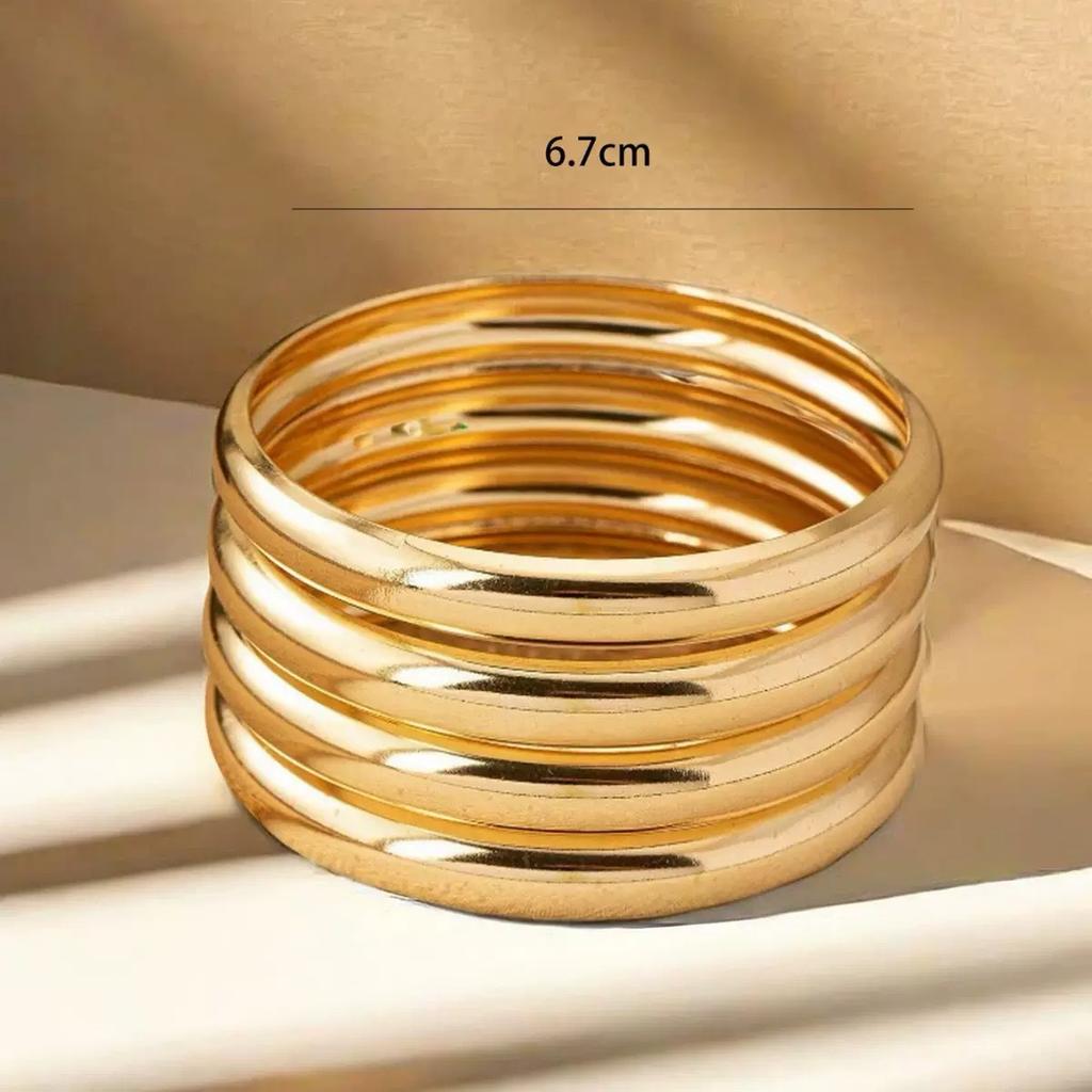 4 Metal Simple Plain Ring Narrow Gloss Bracelet Gold Fashion Bracelet Women'S Stacking Wear Niche Personalized Bracelet Set