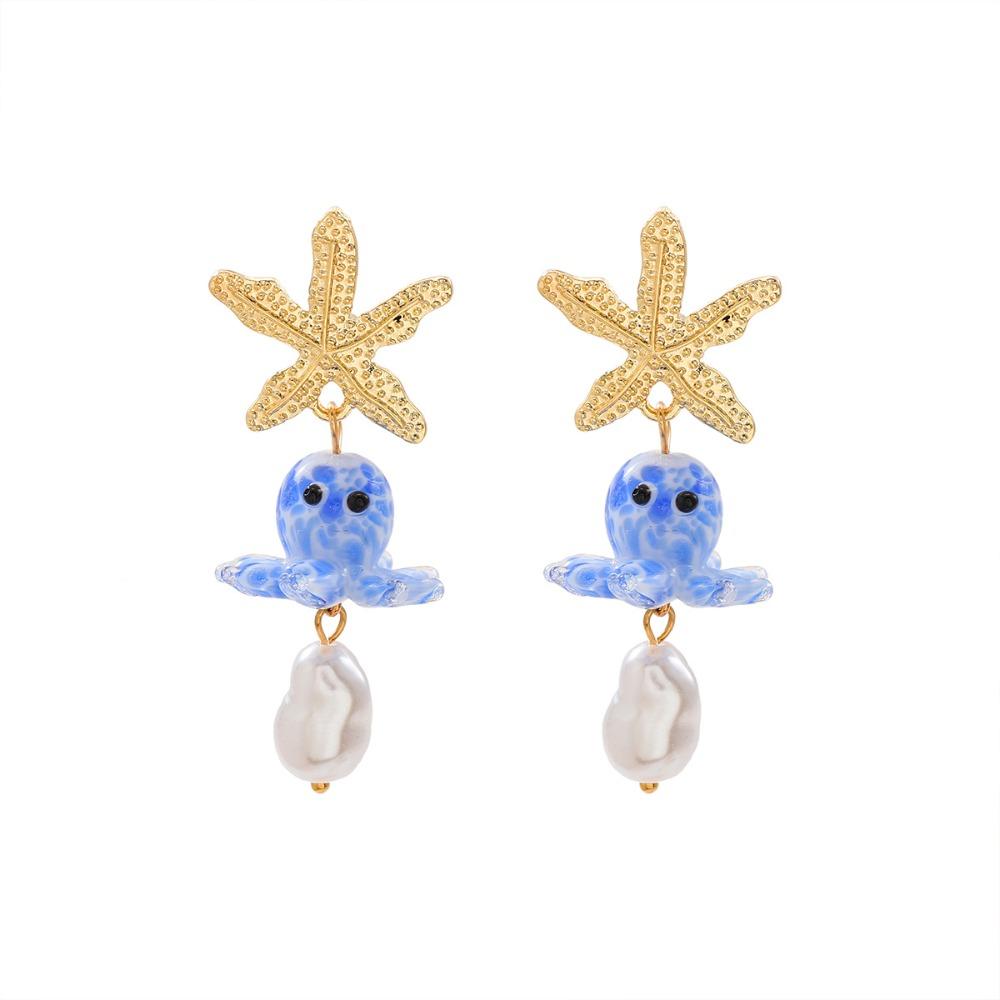 Personality Colored Glaze Starfish Earrings Conch Octopus Starfish Star Dangle Earrings Festival