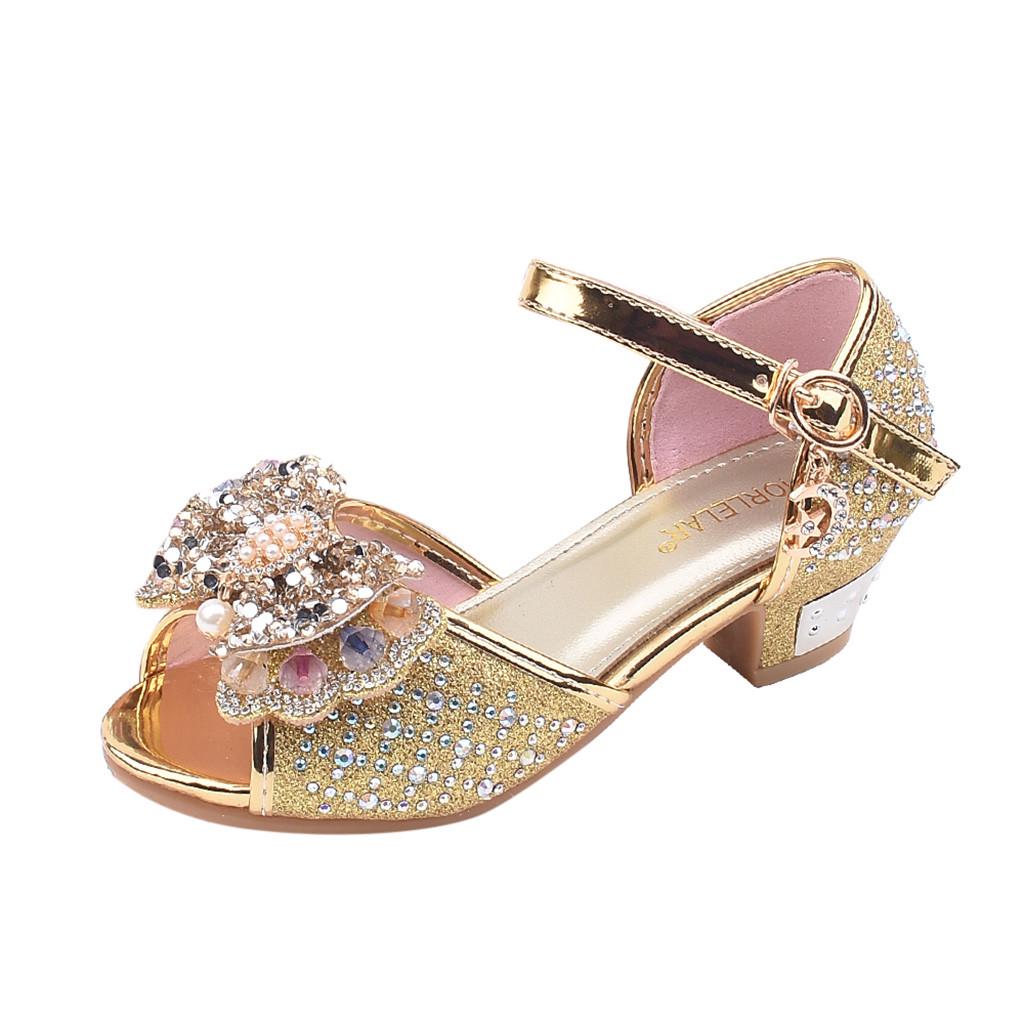 Småbarn Barn Jenter Perle Sommerfuglknute Crystal Single Princess Shoes Sandaler