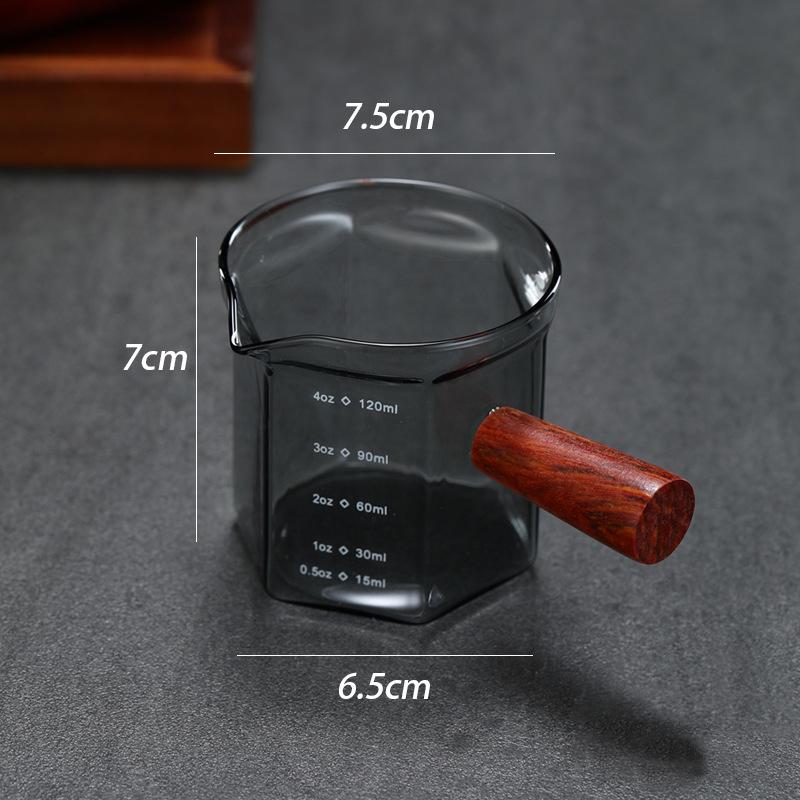 120 ml Glas Espresso Messbecher mit Holzgriff Sechseck Milchkännchen Kaffeezubehör Saucenbecher Servierkännchen Küche Zuhause Café