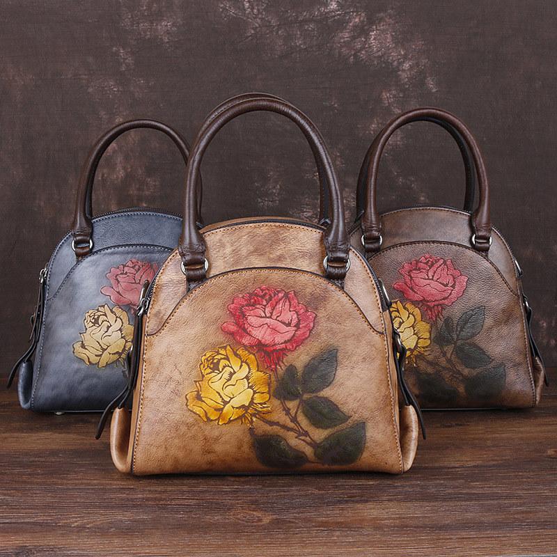 バッグ Vintage shoulder bag flower design Floral Engraved Vintage Shoulder Bag - Etsy