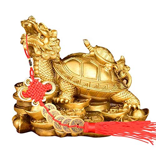

Dragon Turtle Longui, Parent and Child, with Five Emperors Coins, Copper and Brass, Feng Shui Ornament, Good Fortune, Wealth, Prosperity, Business, Go