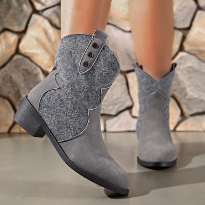 Mode Neuer Stil Damen Sommer Retro Runde Zehe Klobige Absätze Wildleder Westernstiefel mit Hohlmuster und Nieten Cowboy Stiefel Schuhe
