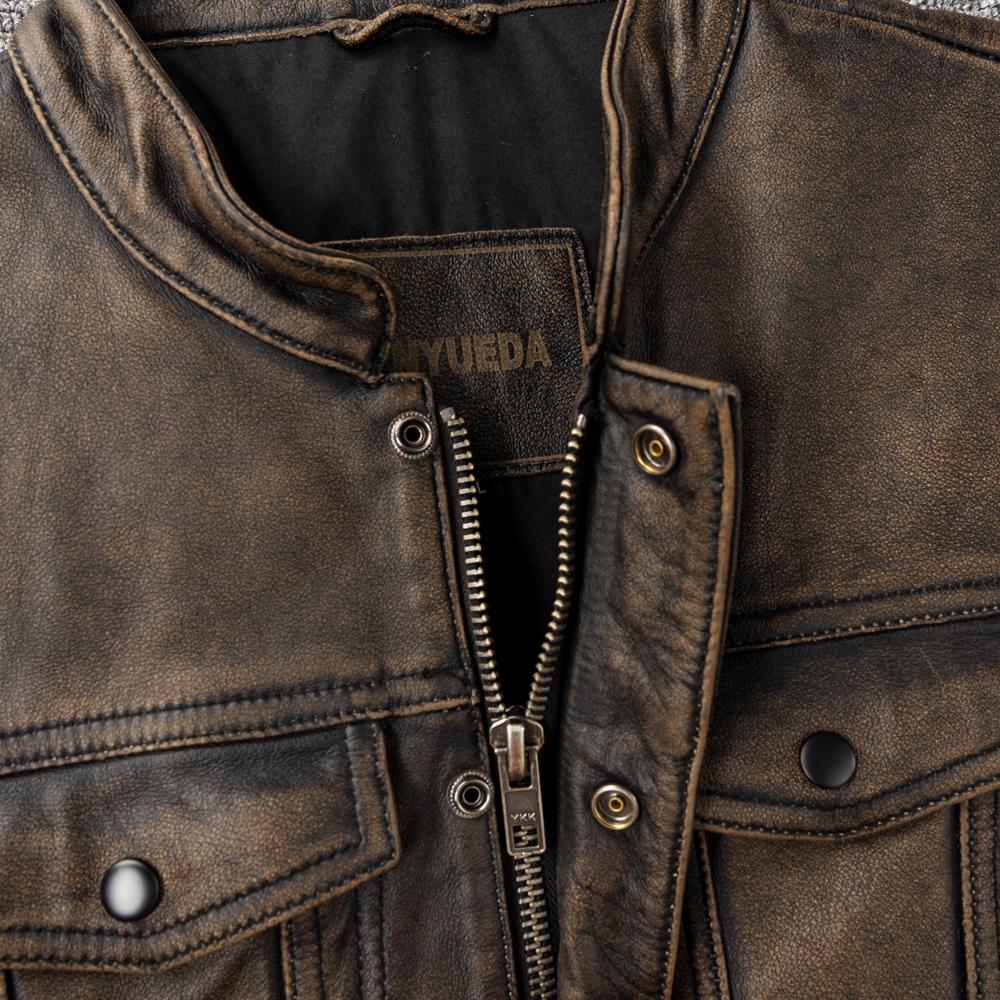 Vintage Motorcycle Vest Genuine Cow Leather Biker Vests Soft Slim Fit Men Genuine Leather Sleeveless Jacket Spring