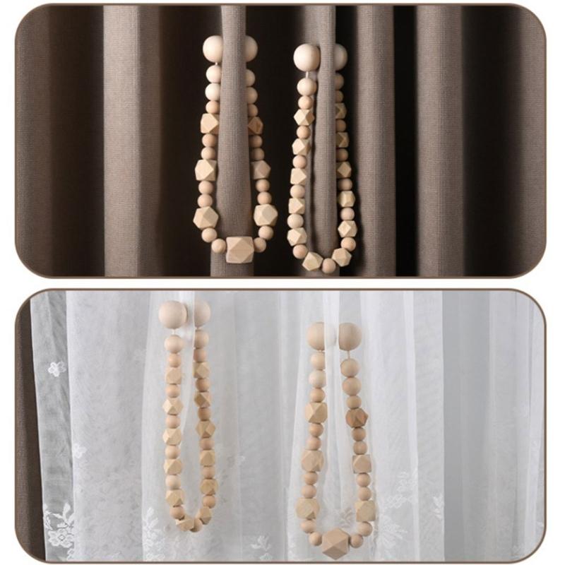 Vintage Wood Beaded Curtain Holders Tiebacks 6Pieces Set Window Drape Holdback for Bedroom and Living Room Decoration