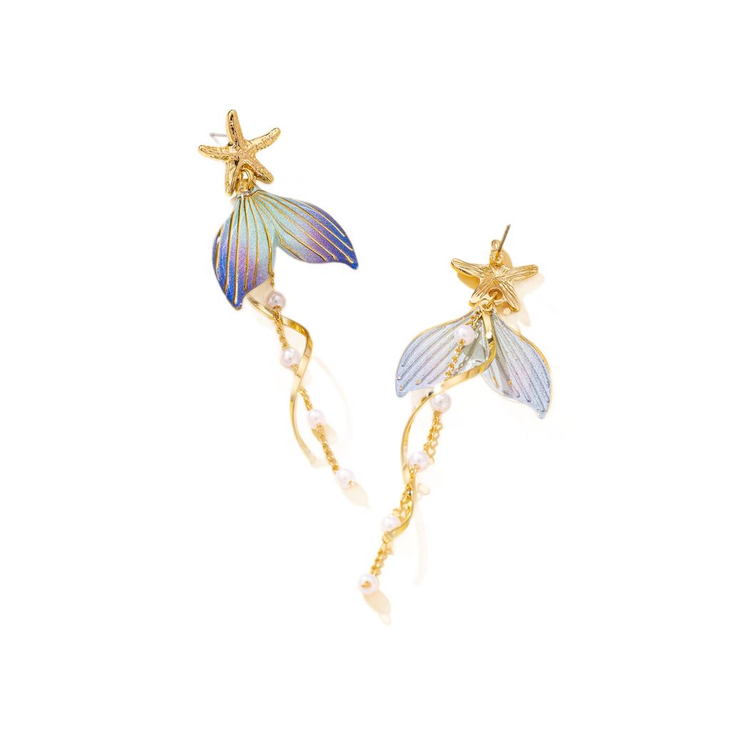 Summer Super Fairy Pearl Fishtail Fringed Earrings Light Luxury High Temperament Atmospheric Stud Earrings Women