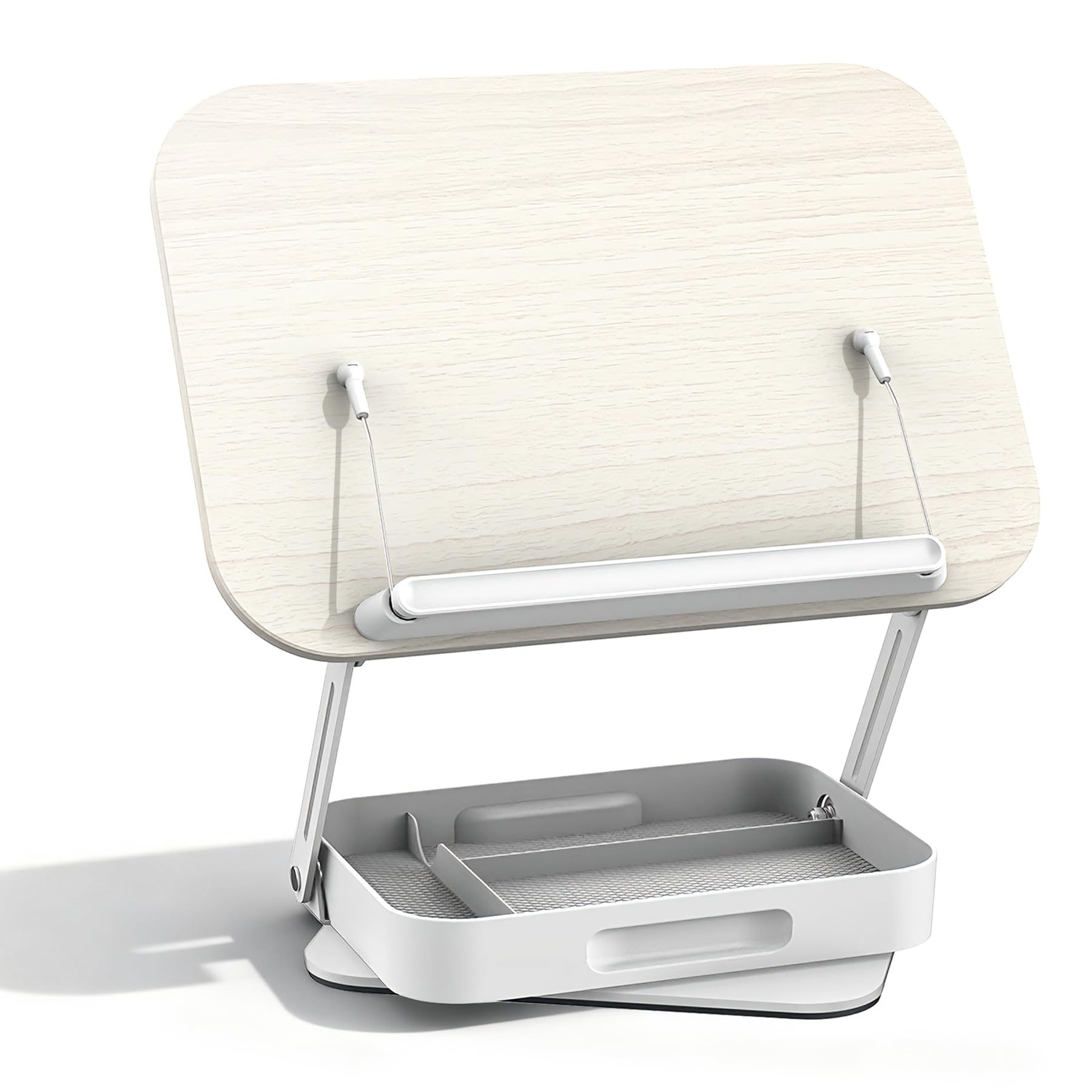 

reading rotating stepless height metal with small item storage for and stationery Bookstand, stand, 360-degree base, adjustment, foldable, frame, box, белый