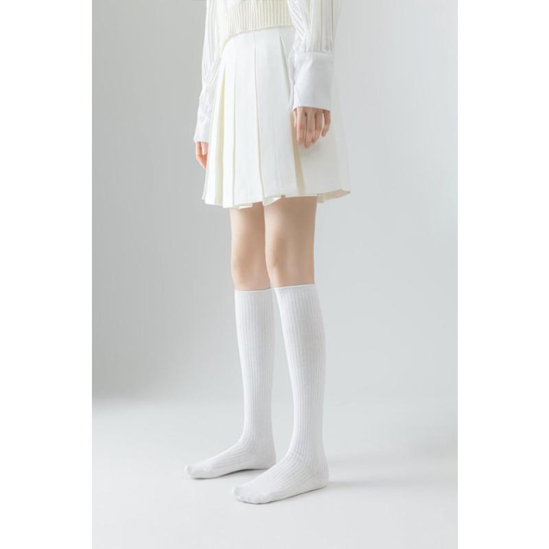 Solid Color Over-the-knee Socks, Three-dimensional Pit Striped Calf Socks, Versatile Boot Socks, Simple School Style, Over-the-knee Breathable