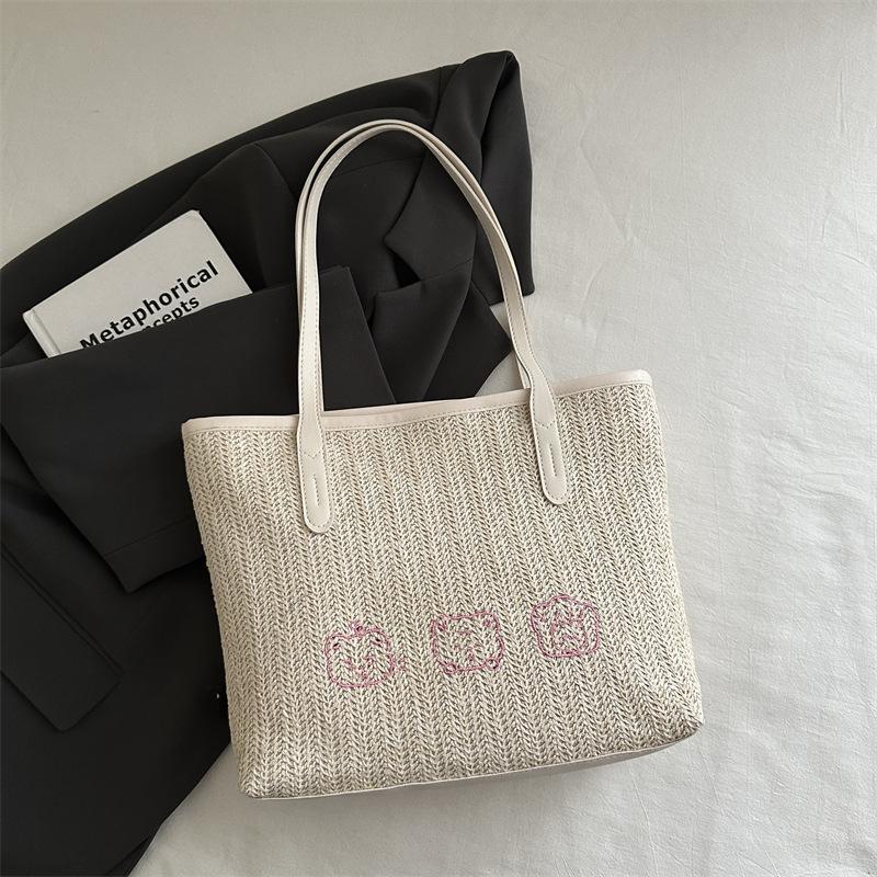 Large-capacity Straw-woven Bag Women's 2025 New Fashionable Foreign-style Contrasting Color Underarm Bag Simple Weaving Versatile