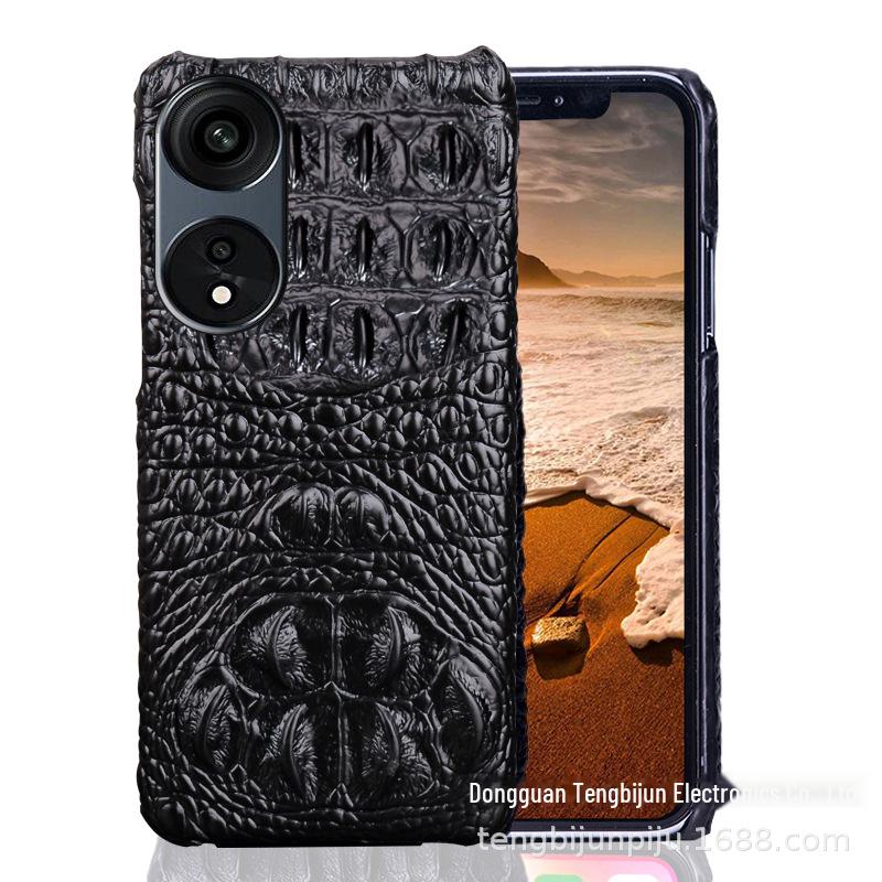 Crocodile Pattern Genuine Leather Phone Case for Oppo A1 Pro, A57 5G, A2 Pro, A97 - Anti-Fall Protection Sticker