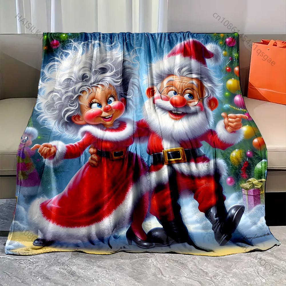 

1PC Dancing Santa and Mrs. Claus. pattern Blanket Flannel Material Soft Warm for All Seasons,For Home Outdoor Camping Picnics RV 75x90cm