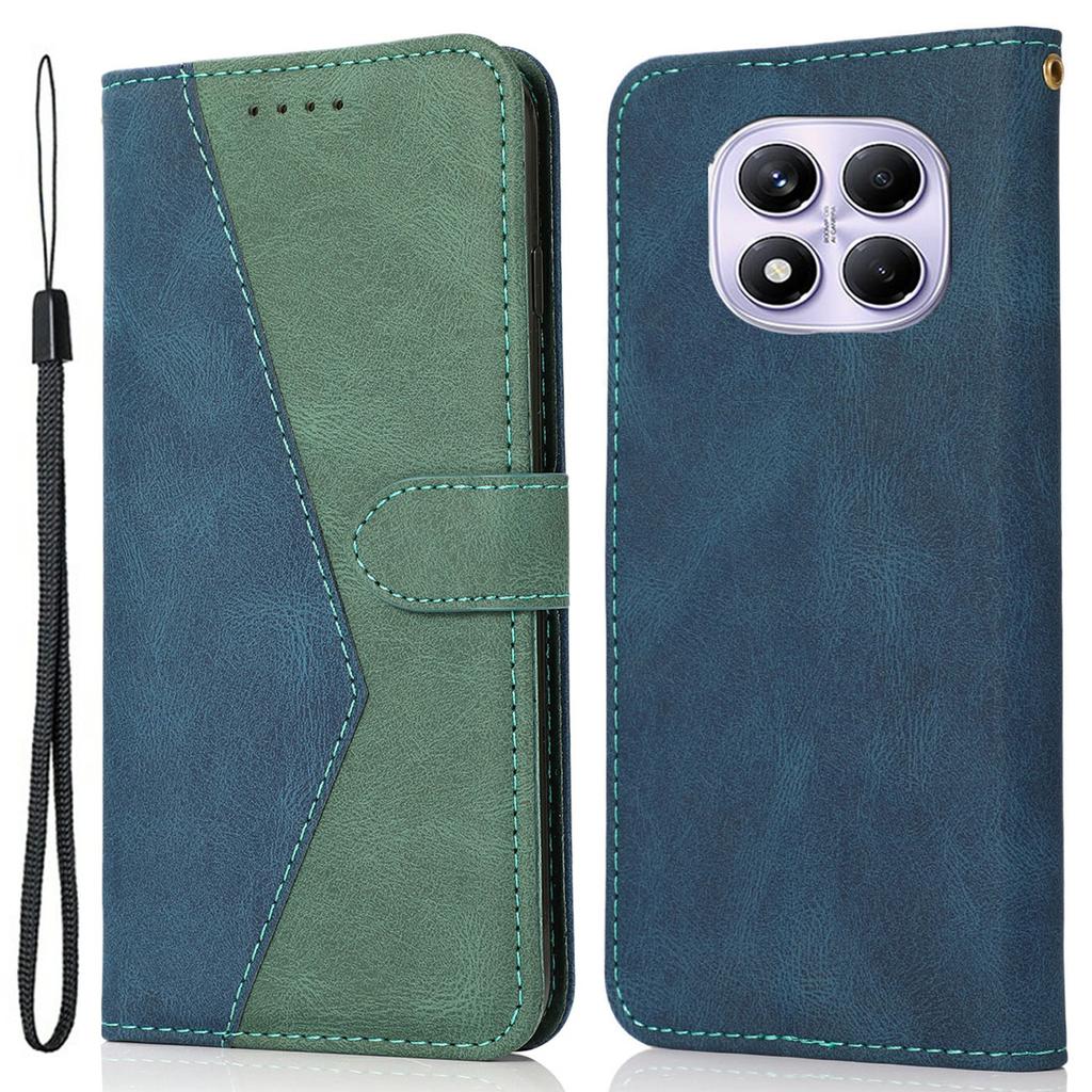 For Xiaomi Redmi Note 14 Pro 4G Case Color Splicing Wallet Stand Leather Phone Cover with Wrist Strap