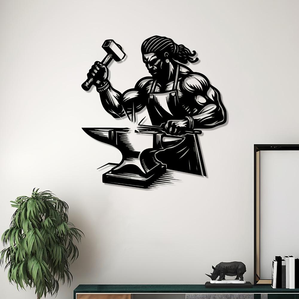 Wrought Iron Metal Wall Art Blacksmith Statue Sculpture Rustic Industrial Decor for Garden Fence Workshop Father Day Labor Day Gift
