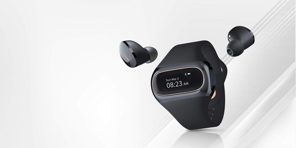 Wearbuds Zcela bezdrátová sluchátka Integrovaný chytrý náramek Sluchátka Bluetooth Kvalita zvuku s mikrofonem Hovory Kompatibilní s vodotěsností IPX6