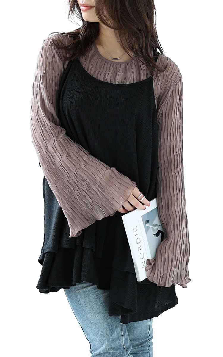 

Gold Japan Plus Size Perfect for and Sizes Black Women s Camisole, Long, Tiered, Stretch, Ribbon, Spring, Summer, Fall, mncut-142031, 4L-5L, чёрный