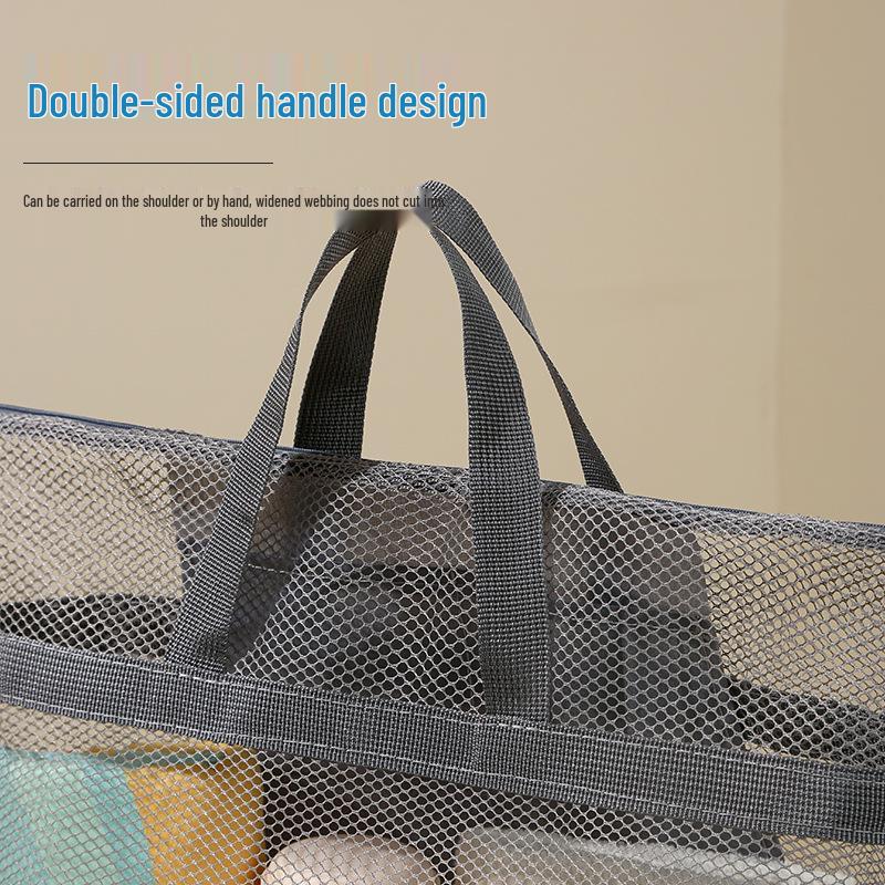Large Unisex Mesh Beach Bag with Foldable Design and Pocket
