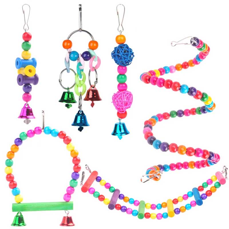 5/6pcs Parrot Bird Toy Set Hanging Cage Swing Rainbow Bridge Toy Bird Supplies