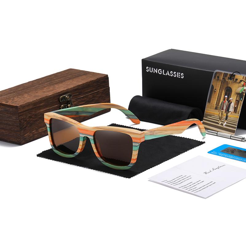 GM Fashion Skateboard Wood Bamboo Sunglasses Polarized for Women Mens New Brand Designer Wooden Sun Glasses UV400 Box 3834