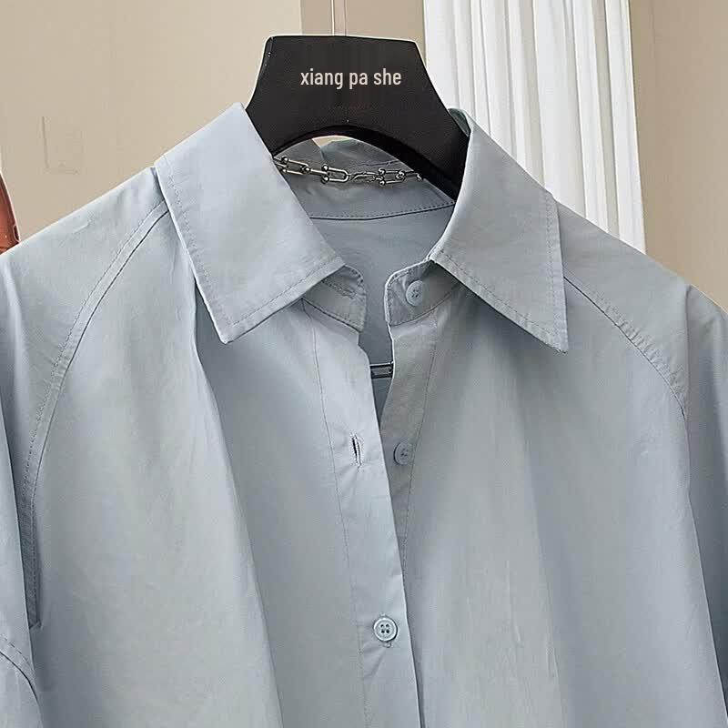 Sibashe Women's Solid Long-Sleeve Lapel Casual Shirt