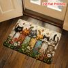 2D Flat Cute Cat Printed Faux Cashmere Bath Mat Absorbent Entrance Door Mat Non Slip Bathroom Rug