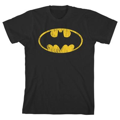 Batman Grunge Stil Bat Signal Logotyp Svart Grafisk T-shirt Ny