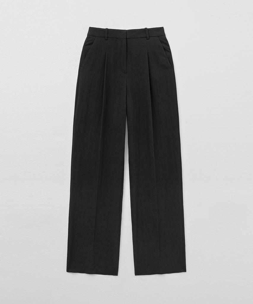 MONGDOL Nylon One-Tuck Wide Slacks Black Mdpt025Nyblack