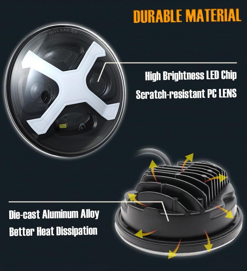 HENGTUAOTO 5.75" LED X Style Motorcycle Headlight White DRL Sportster Iron 883 Super Low