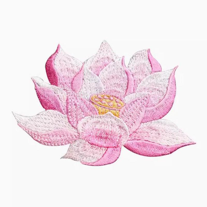 1 Stück Rosa Blaue Lotusblumen Gestickte Aufnäher Applikation Kleidungspatch Dekoration