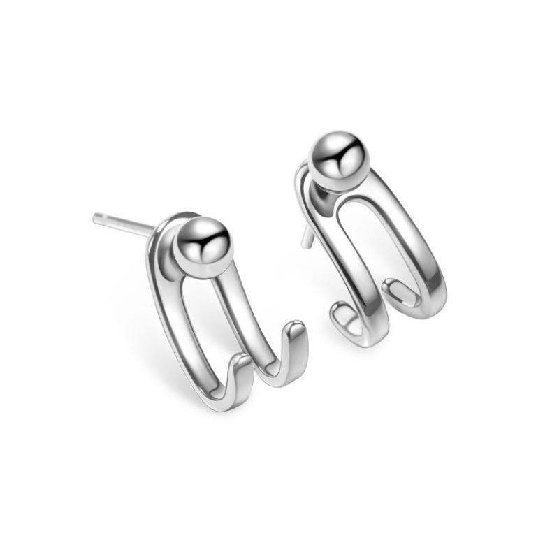 S925 Silver Double Hook Earrings for Women - Japanese & Korean Style, Simple All-Match Earrings