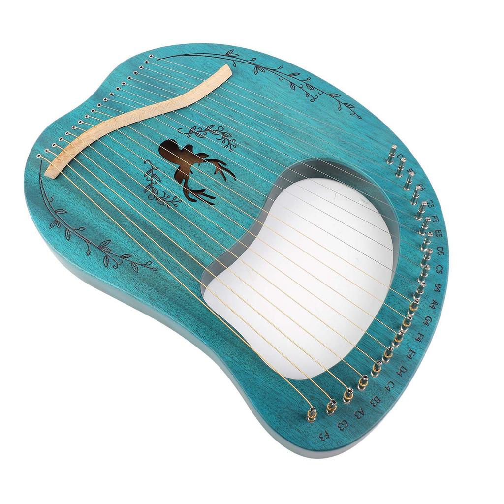 19 String Lyre Harp Portable Wooden Resonance Box String Instrument with Tuning Wrench and Picks for Beginners