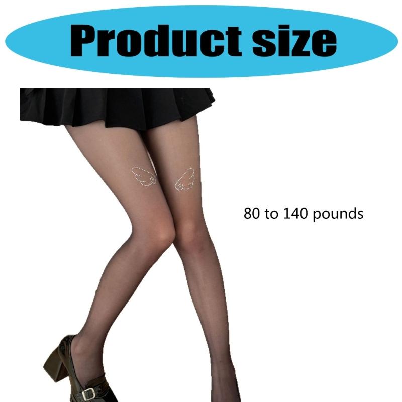 Women's Sweet Ultra-Thin Sheer Pantyhose Stockings Aesthetic Glittering Rhinestones Wing See-Through Tights Leggings